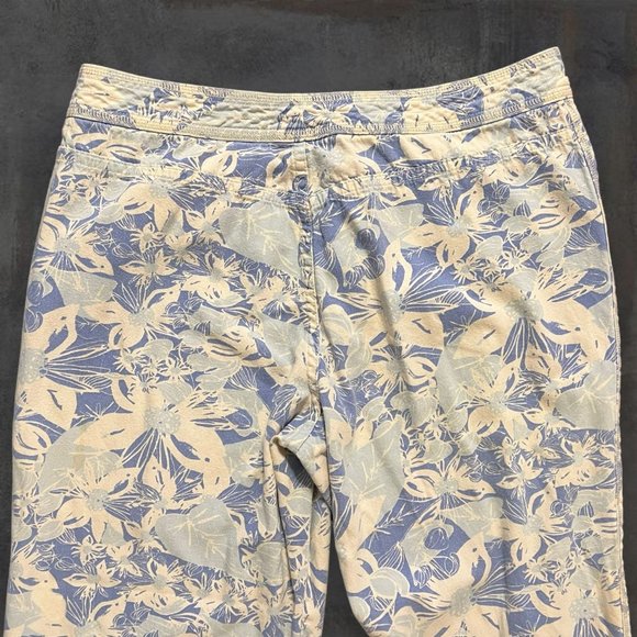 Sigrid Olsen So Blue Cropped Pants Womens Size 14P Blue White Flower 100% Cotton - Picture 7 of 9